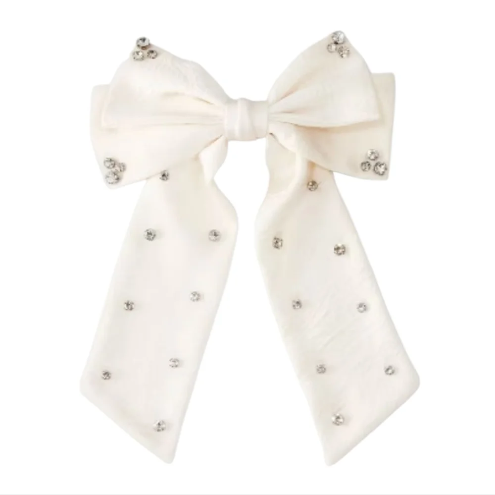 A New Day Cream Satin Rhinestone Bow Hair‎ Chip NWT